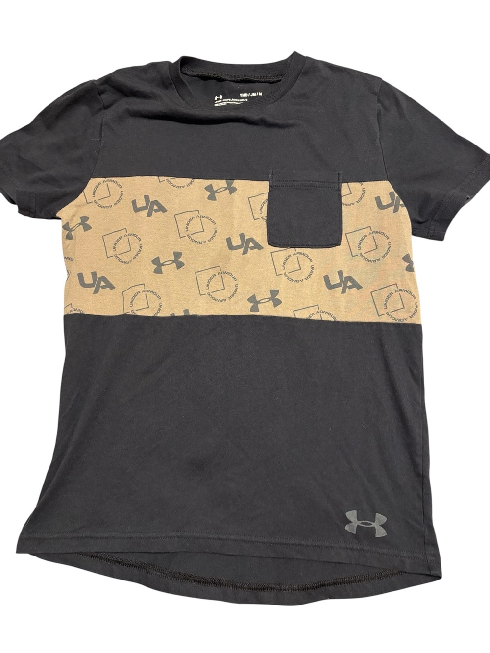 Under Armour Boys' Black & Tan Logo Block Pocket Tee Youth Medium